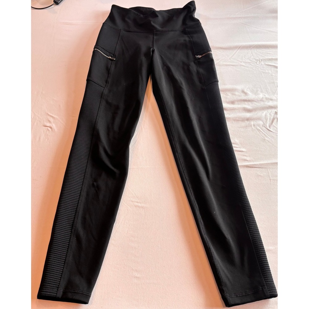 Old Navy Active Go-Dry Moto Leggings Black Zipper Pockets Tall Medium